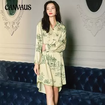 Плюс Размер Женская Летняя V-образная Вырез Свободная Рубашка Ночная Рубашка M зелёный