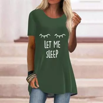 Плюс Размер Женская летняя зеленая футболка с буквенным принтом, удобная, с коротким рукавом и круглым воротником, повседневная мешковатая футболка средней длины XS зелёный