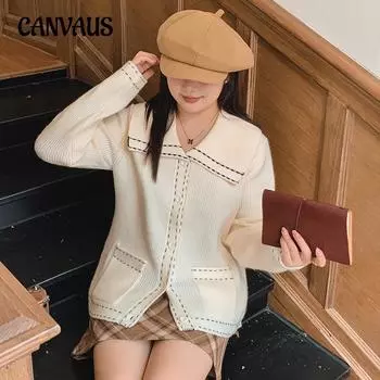 Плюс Размер Женская мода лацкан свитер свитер свободный ленивый темперамент кардиган свитер XL чёрный