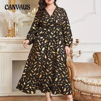 Плюс Размер Женская мода Новое эластичный пояс перо принт горячее золотое платье 0XL чёрный