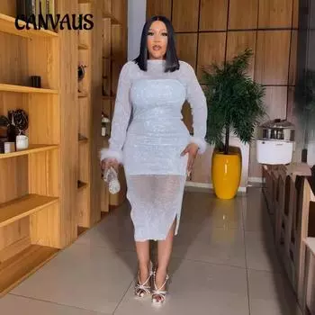 Плюс Размер Женская мода Новое бисерное белое платье на бедрах M белый