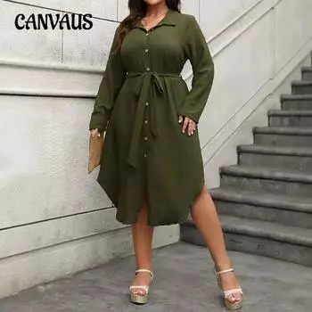 Плюс Размер Женская мода Новое облегающее платье с длинными рукавами и шнуровкой 0XL армия зеленый