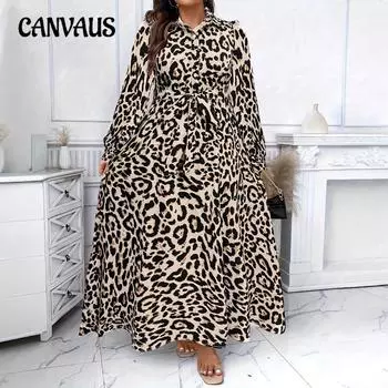 Плюс Размер Женская Мода Новое Платье С Леопардовым Принтом 0XL темно-коричневого