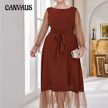 Плюс Размер Женская мода Новое платье в стиле пэчворк с эластичной талией 0XL коричневый