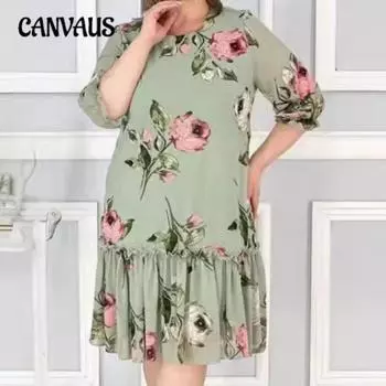 Плюс Размер Женская мода Новое шифоновое платье с рукавом пять четвертей S