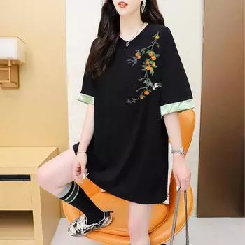 Плюс Размер Женская мода Новый китайский короткий рукав Топ M белый