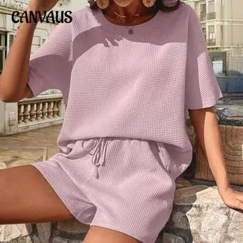 Плюс Размер Женская мода Новый Короткий Рукав Шорты Двух Частей Костюм S белый