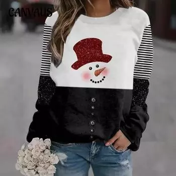 Плюс Размер Женская мода Новый круглый вырез горловины с длинными рукавами Топ 1XL чёрный