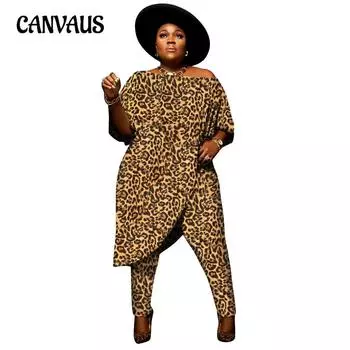 Плюс Размер Женская мода Одна линия плеча Темперамент Сексуальный с открытыми плечами Печатный костюм из двух частей L жёлтый