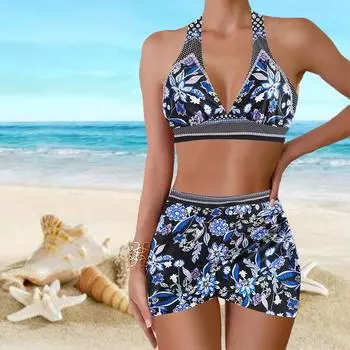 Плюс размер Женская мода сексуальный круглый вырез волшебный экзотический земля бикини комплект облегающий пляжный купальники комплект из двух частей S синий