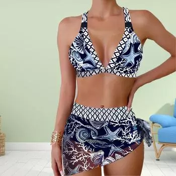 Плюс размер Женская мода сексуальный круглый вырез экзотический волшебный комплект бикини облегающий пляжный купальник из двух частей S синий