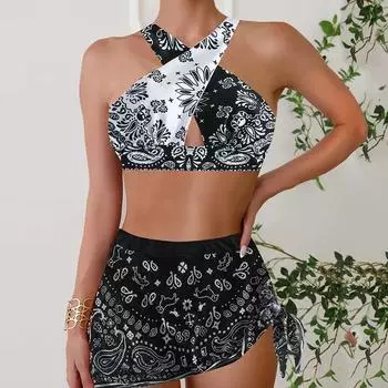 Плюс Размер Женская мода сексуальный круглый вырез волшебная и изысканная графика и текст бикини комплект облегающий пляжный купальник комплект из двух частей S синий