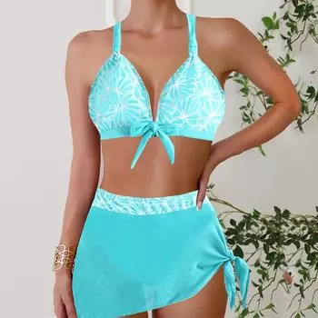 Плюс размер Женская мода сексуальный круглый вырез элегантный и легкий зернистый комплект бикини облегающий пляжный купальник комплект из двух частей S циан