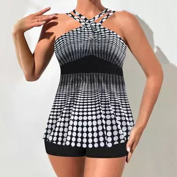 Плюс Размер Женская мода сексуальный круглый вырез сетчатый полосатый комплект бикини облегающий пляжный купальник из двух частей S синий