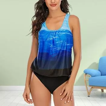 Плюс Размер Женская мода сексуальный круглый вырезThe Blue Sea бикини комплект Slim Fit Beach купальники из двух частей комплект S синий