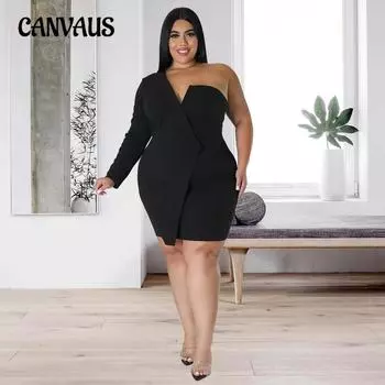 Плюс Размер Женская мода Сексуальный облегающий крой с открытыми плечами Длинный рукав Сумка Бедра Юбка Платье L красный