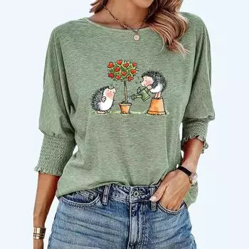 Плюс Размер Женская мода свободная футболка весна-лето круглый вырез принт футболка S белый