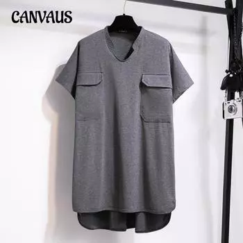 Плюс Размер Женская Новая Мода Китайский Свободный Тонкий Темперамент Короткий Рукав Длинная Футболка XL чёрный