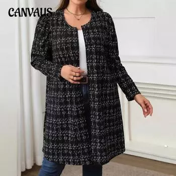 Плюс Размер Женская Новая Мода Маленькая Ароматная Ветровка Куртка 0XL чёрный