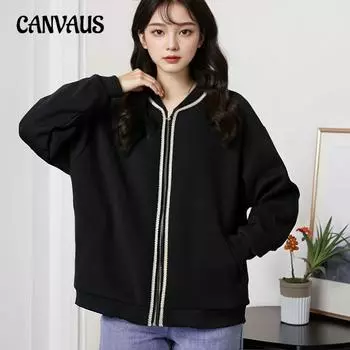 Плюс Размер Женская Новая Молния Кардиган Модная Куртка 2XL чёрный