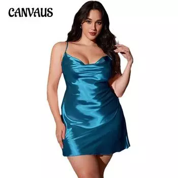 Плюс Размер Женская Новая Шелковая Сексуальная Ночная Рубашка С Бретелькой Через Бретельку 1XL чёрный