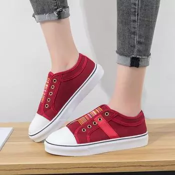 Плюс Размер Женская обувь Мода Цвет Эластичная плоская обувь Лоферы Повседневная обувь 35 красный