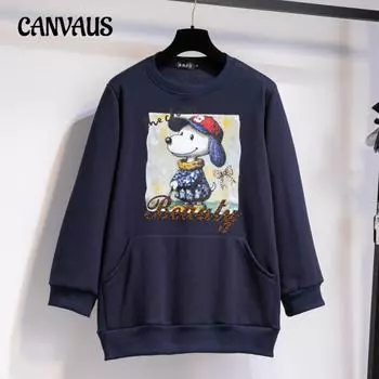 Плюс Размер Женская Осень и Зима с Очень Толстым Новым Арктическим Бархатом Свободного Покроя Толстовка XL чёрный