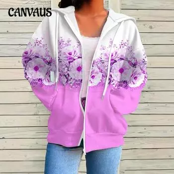 Плюс Размер Женская Осенняя Печать Молния Длинные Рукава Карман Толстовка Повседневная Куртка 1XL розовый