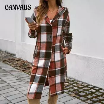 Плюс Размер Женская Осенняя Повседневная Свободная Цветная Контрастная Грудь С Капюшоном Куртка S хаки