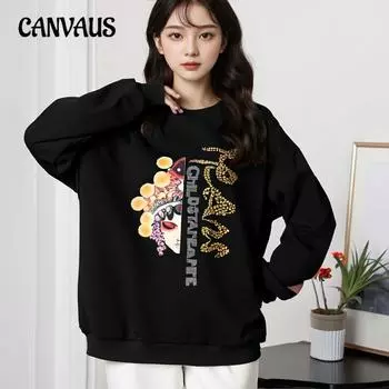 Плюс Размер Женская Осенняя Свободная Толстовка Плюс Флис и Толстая Новая Толстовка 2XL чёрный