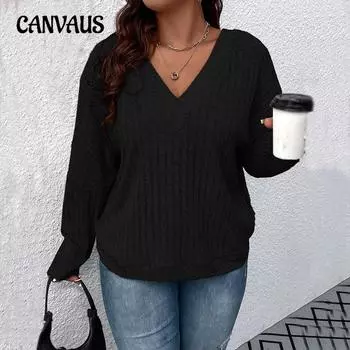 Плюс Размер Женская Осенняя Все с Свободным Дизайном С Открытой Спиной Sense of Solid Color Топ С Длинными Рукавами 1XL чёрный