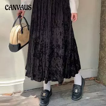 Плюс Размер Женская Осенняя Высокая Поясная Сумка Бедра Юбка Темперамент Провисание Юбка А-силуэта XL чёрный