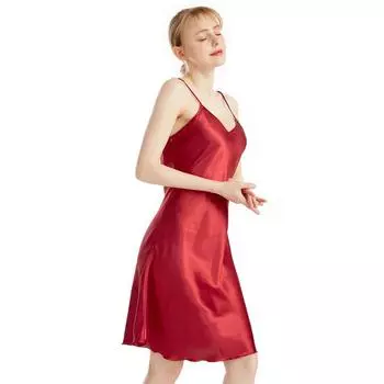 Плюс Размер Женская Сексуальная Летняя Тонкая Атласная Домашняя Одежда V-образный Вырез Комбинация Ночная Рубашка Однотонный Приталенный Покрой До Колена Домашняя Одежда M