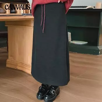 Плюс Размер Женская Свободная Высокая Талия Прямая Юбка Женская Закрытая Промежность Плюс Флис Плотная Юбка XL бордовый