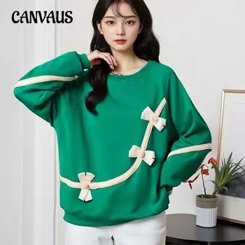 Плюс Размер Женская Трехмерная Лук Новая Модная Свободная Толстовка С Капюшоном 2XL чёрный