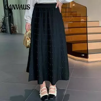 Плюс Размер Женская Утягивающая Прямая Юбка А-силуэта Осенняя Свободная Плиссированная Юбка Все В Одном XL чёрный