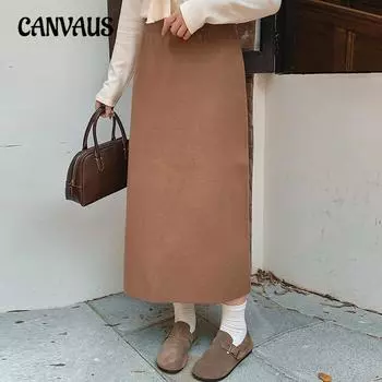 Плюс Размер Женская Высокая Талия Закрытая Бедра Повседневная Трикотажная Юбка XL чёрный