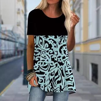 Плюс размер Женская весенняя ретро-футболка с принтом, удобная, с коротким рукавом и круглым воротником, повседневные мешковатые футболки средней длины XS зелёный