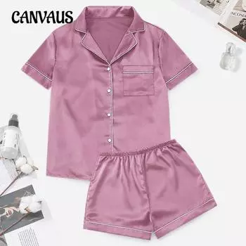 Плюс Размер Женские Эластичные Короткие Рукава Шорты Летняя Одежда Для Выхода На Природу Домашняя Одежда Пижамный Комплект S оранжевый