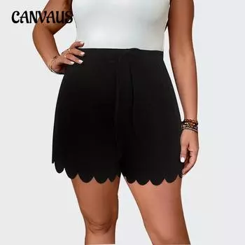 Плюс Размер Женские Летние Повседневные Волнистые Кружева All Tie String Широкие Штаны Микро Весна Прямые Шорты 1XL чёрный