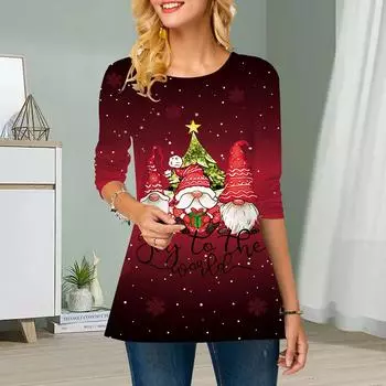 Плюс Размер Женский Цветочный Человечек Принт Круглый Вырез Повседневный Свободный Длинный Рукав Топ XS зелёный