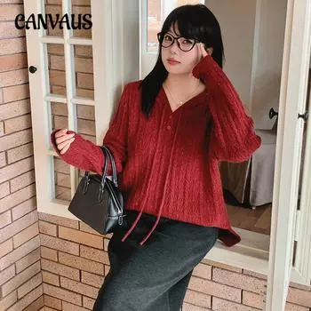 Плюс Размер Женский Дизайн Толстовка Свободный Трикотажный Свитер XL чёрный