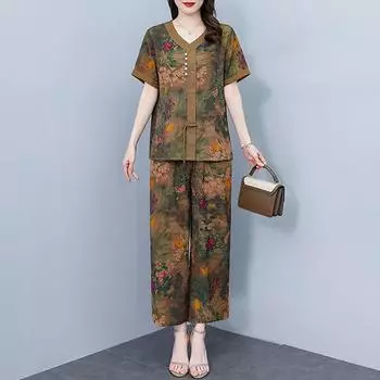 Плюс Размер Женский Комплект Из Двух Частей Летний Элегантный Брючный Комплект Женская Одежда XL