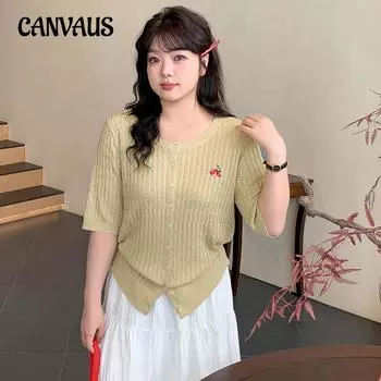 Плюс Размер Женский Круглый Вышитый Топ Ранняя Осень Внешний Свободный Короткий Рукав Трикотажный Свитер XL чёрный