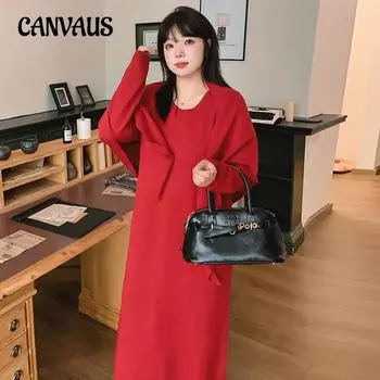 Плюс Размер Женский Круглый вырез с юбкой-основой Трикотажный Длинный Юбка Платье Шаль Комплект XL чёрный