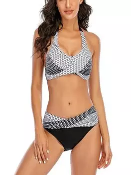 Плюс размер женский купальник пуш-ап бикини из двух частей купальник однотонный комплект бикини бразильская пляжная одежда купальный костюм XS чёрный