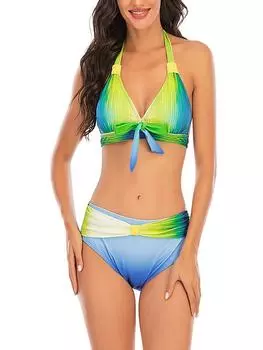 Плюс размер женский купальник пуш-ап бикини из двух частей купальник однотонный комплект бикини бразильская пляжная одежда купальный костюм 6XL синий