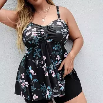 Плюс размер женский купальный костюм цельный купальник без рукавов женская сексуальная пляжная одежда купальники с брюками L чёрный