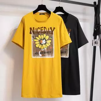 Плюс Размер Женский Летний Новый Хлопок Свободный Повседневный Универсальный Топ С Короткими Рукавами XL чёрный