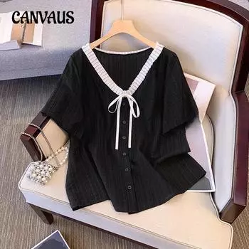 Плюс Размер Женский Летний Новый Кружева Милый Утягивающий Топ 2XL чёрный